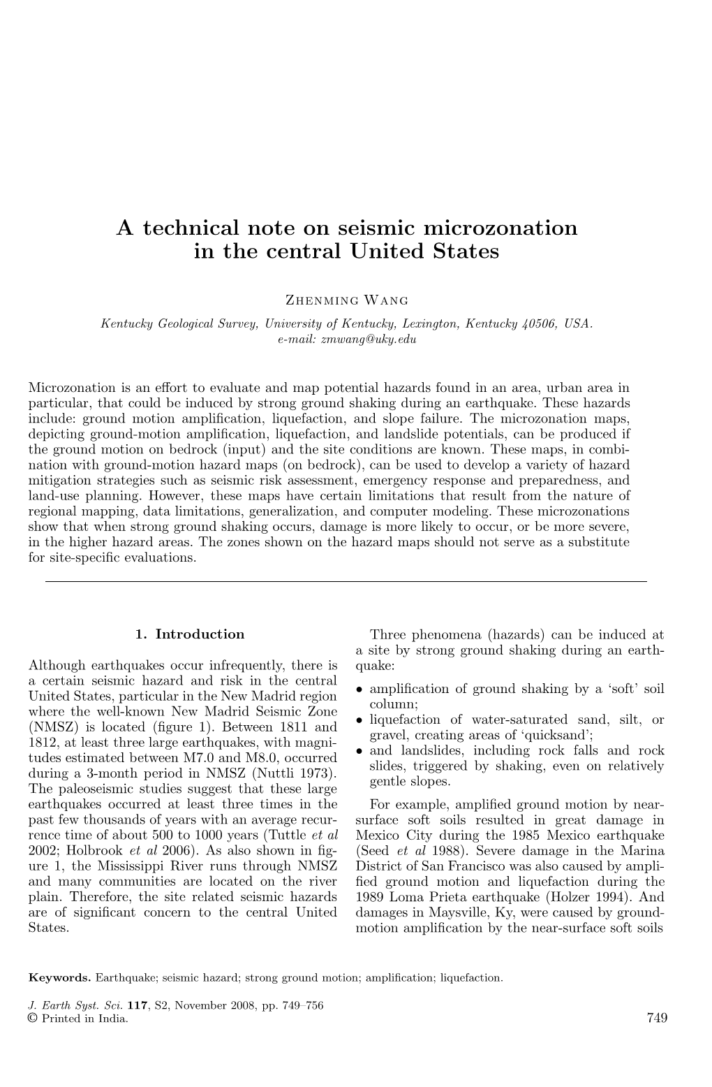 A Technical Note on Seismic Microzonation in the Central United States