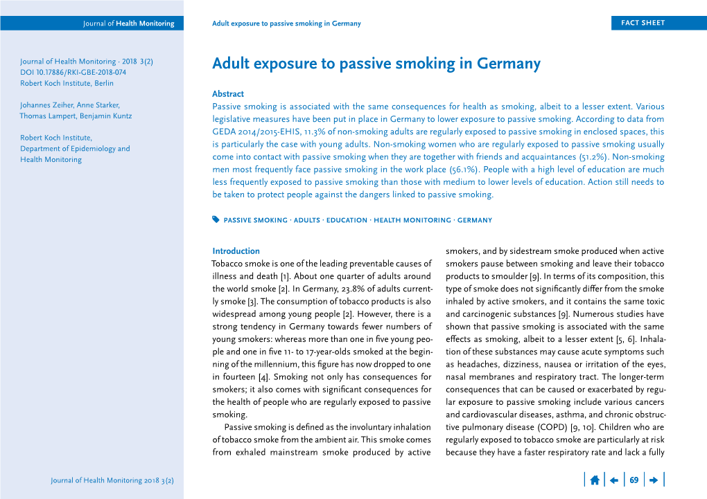 Journal of Health Monitoring | 2/2018 | Adult Exposure to Passive Smoking
