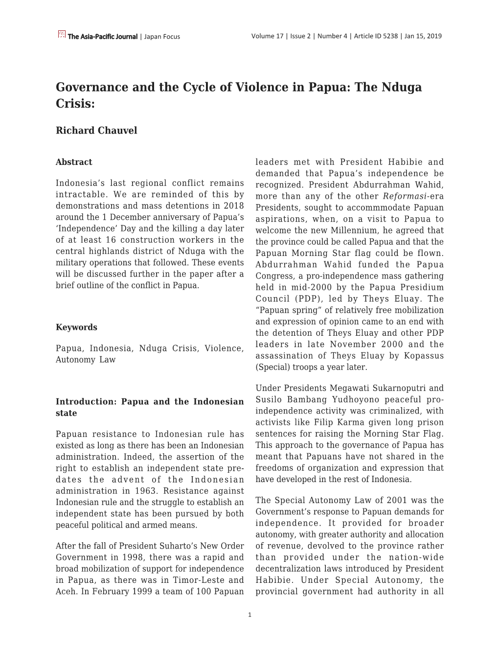 Governance and the Cycle of Violence in Papua: the Nduga Crisis