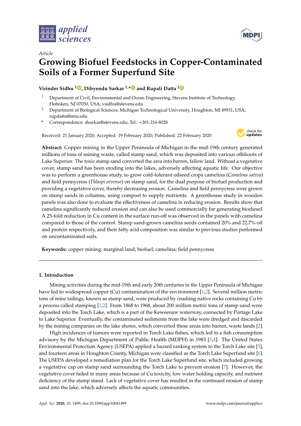 Growing Biofuel Feedstocks in Copper-Contaminated Soils of a Former Superfund Site