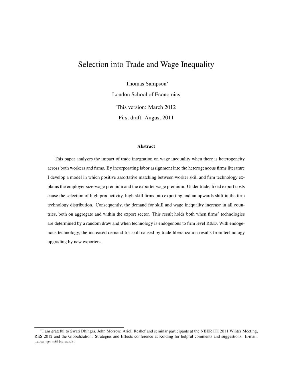 Selection Into Trade and Wage Inequality