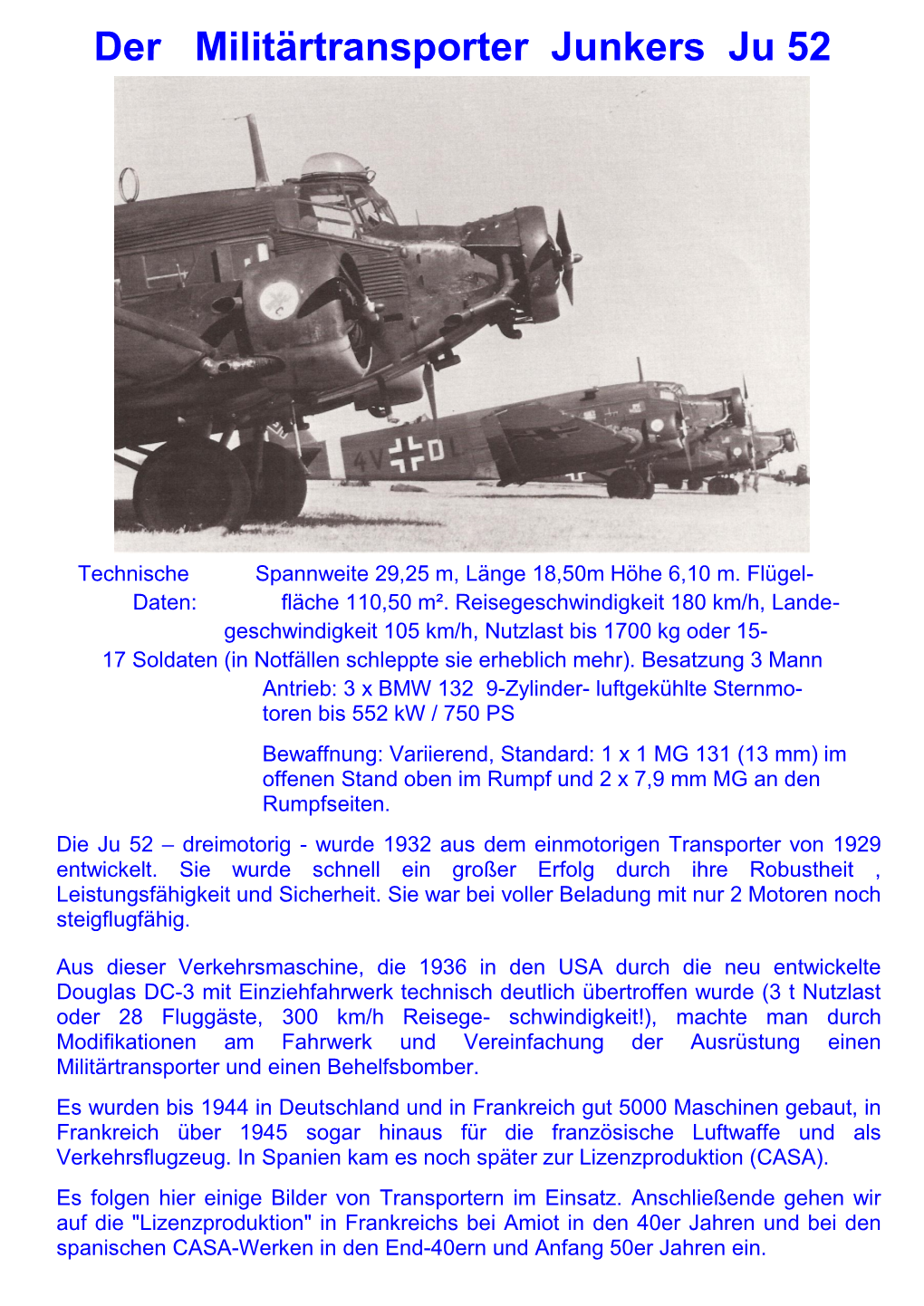 Der Militärtransporter Junkers Ju 52