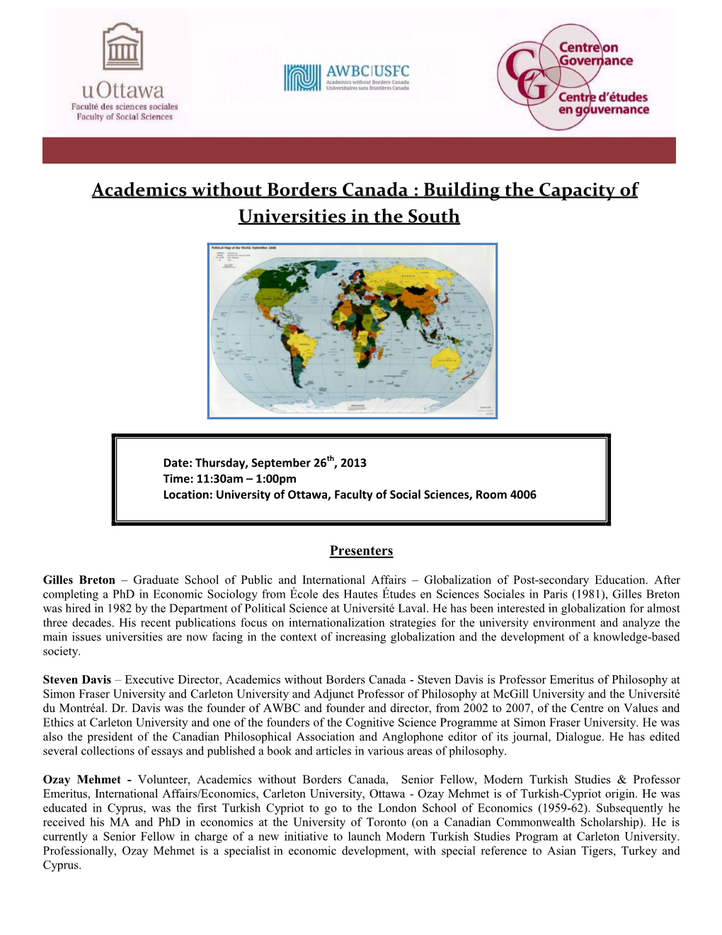 Academics Without Borders Canada : Building the Capacity of Universities in the South