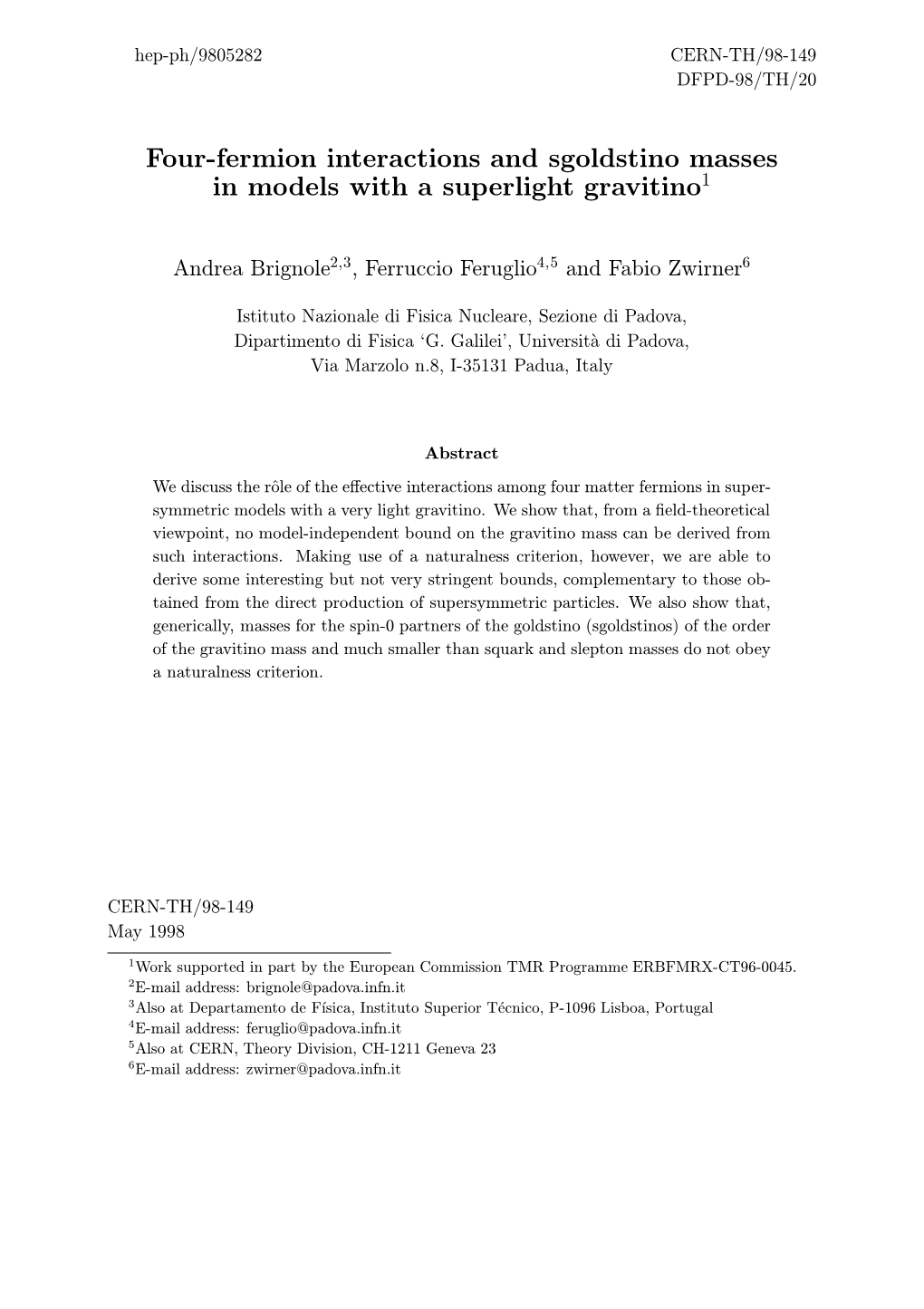 Four-Fermion Interactions and Sgoldstino Masses in Models with a Superlight Gravitino1