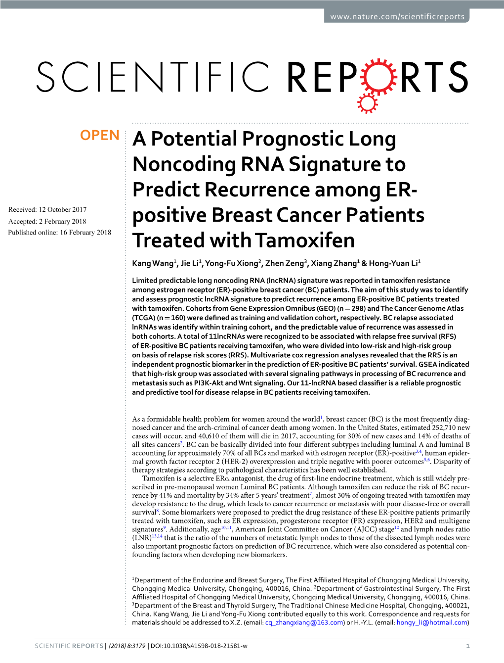 A Potential Prognostic Long Noncoding RNA Signature To