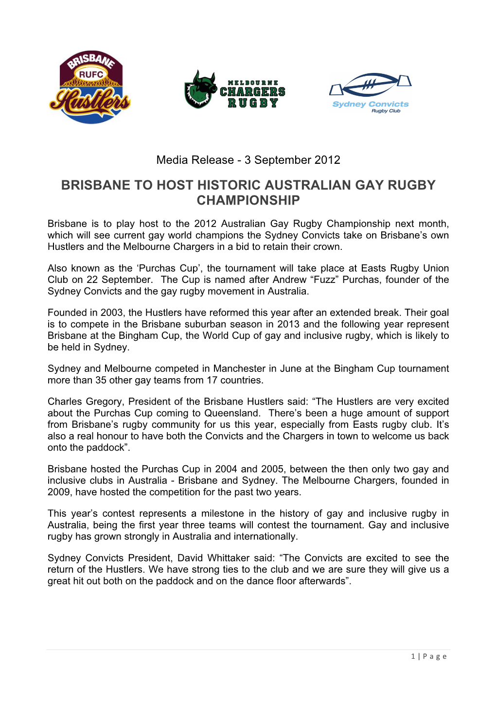 Brisbane to Host Historic Australian Gay Rugby Championship