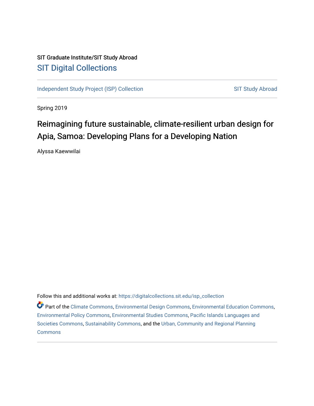 Reimagining Future Sustainable, Climate-Resilient Urban Design for Apia, Samoa: Developing Plans for a Developing Nation