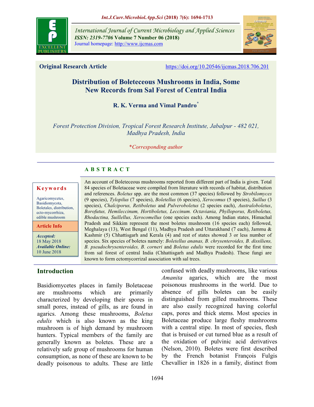 Distribution of Boleteceous Mushrooms in India, Some New Records from Sal Forest of Central India