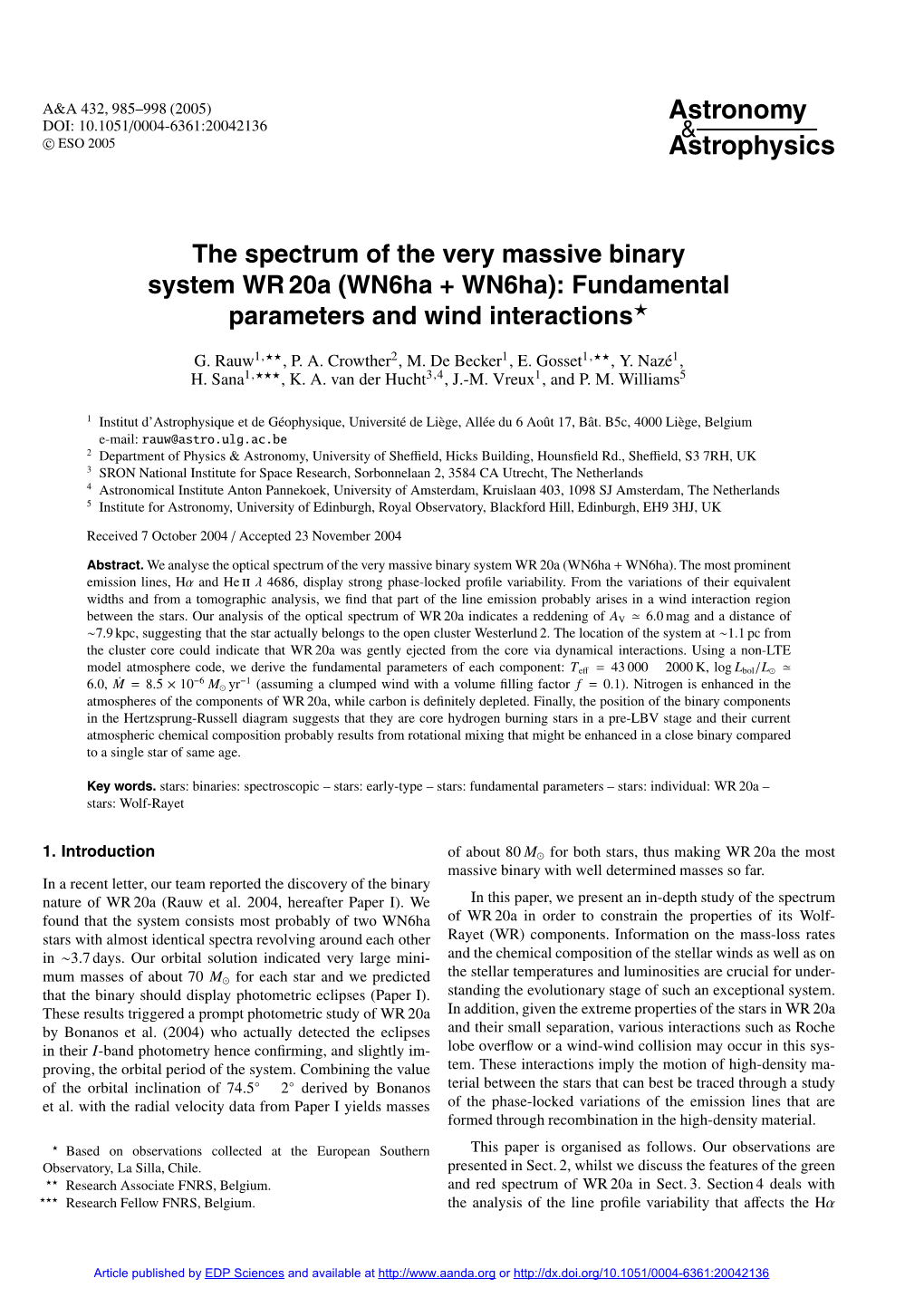 The Spectrum of the Very Massive Binary System WR 20A (Wn6ha + Wn6ha): Fundamental Parameters and Wind Interactions