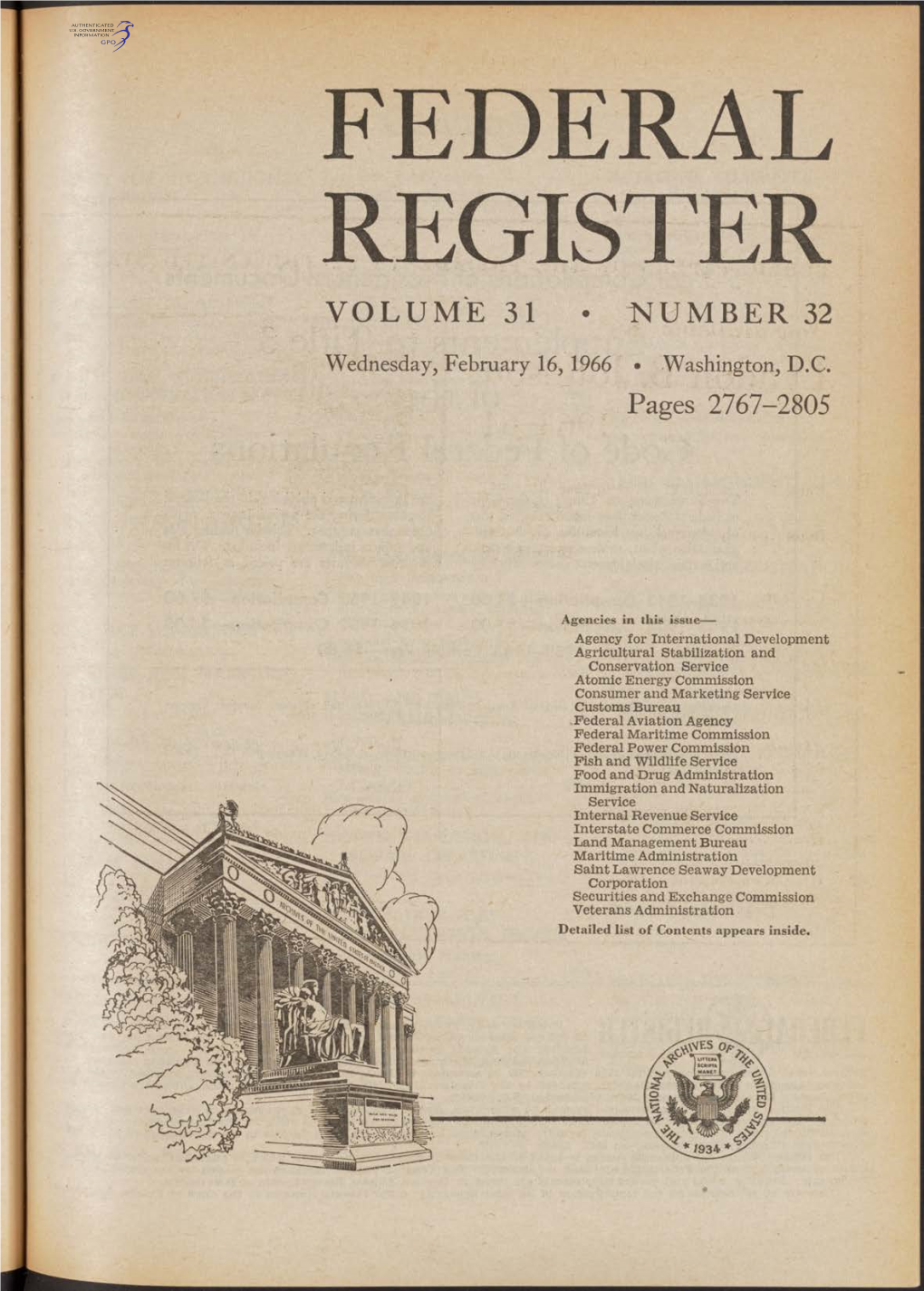 Federal Register Volume 31 • Number 32