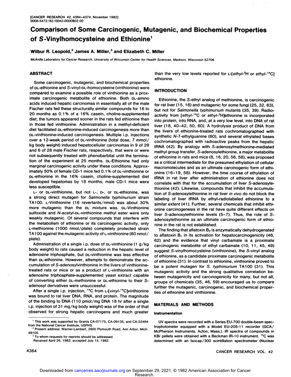 Comparison of Some Carcinogenic, Mutagenic, and Biochemical Properties of S-Vinylhomocysteine and Ethionine1