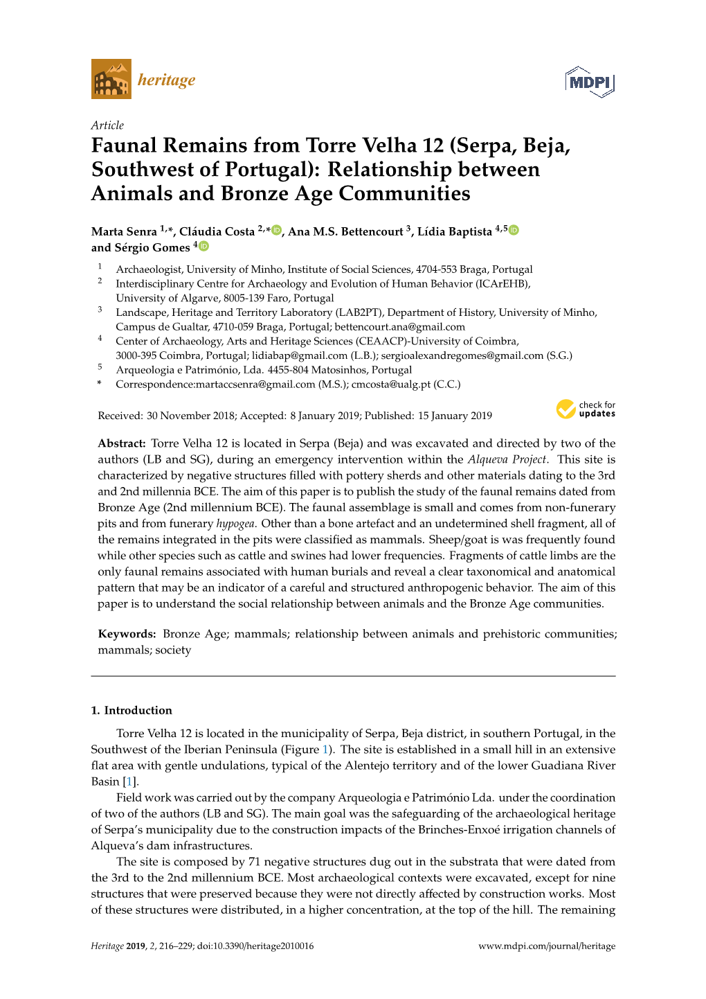 Faunal Remains from Torre Velha 12 (Serpa, Beja, Southwest of Portugal): Relationship Between Animals and Bronze Age Communities