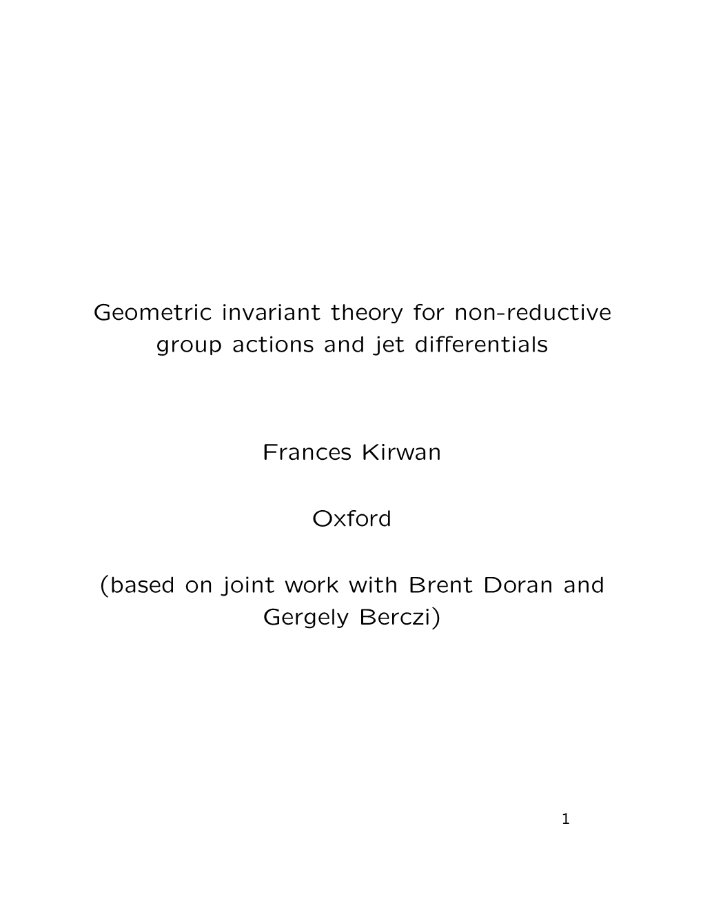 Geometric Invariant Theory for Non-Reductive Group Actions and Jet Diﬀerentials