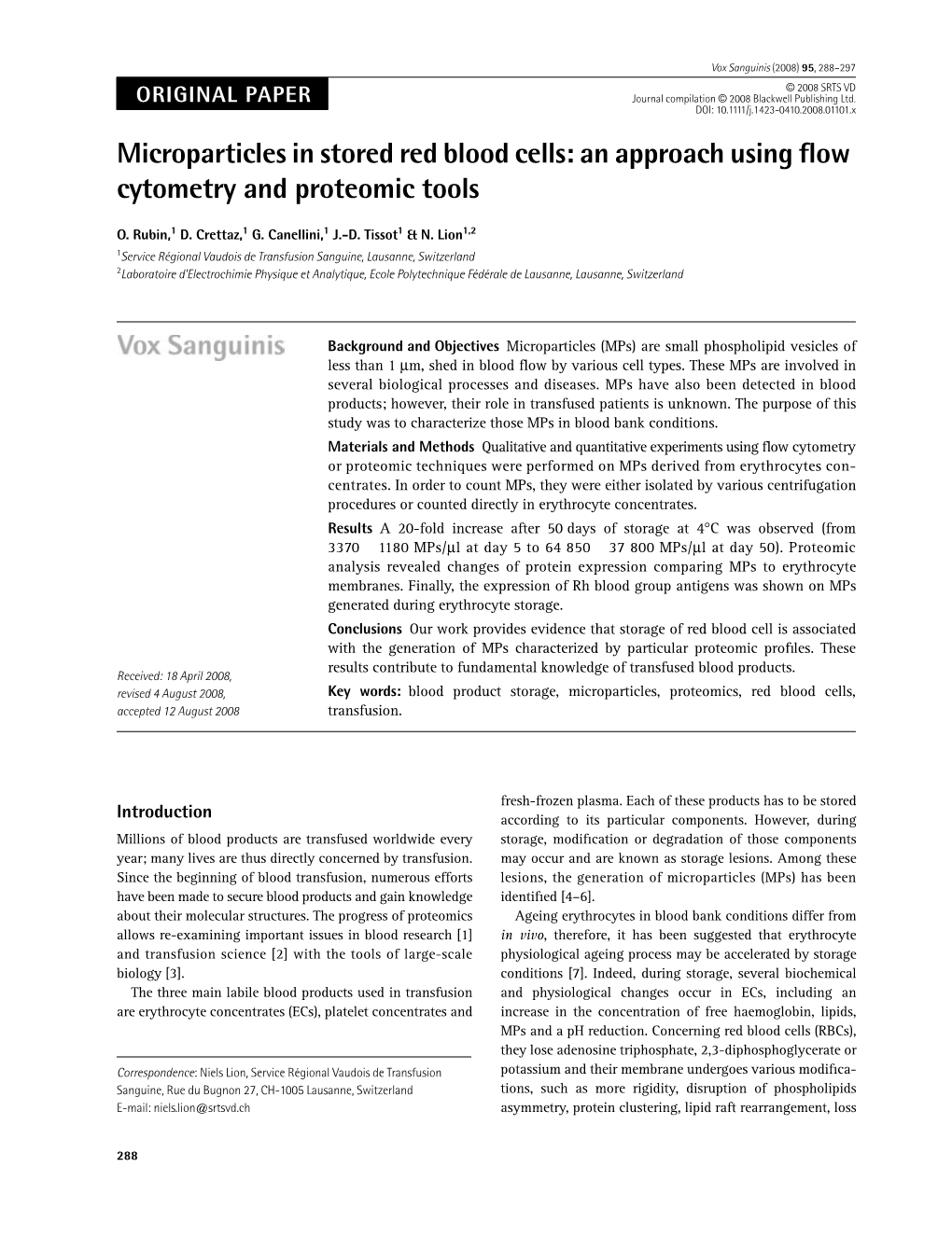 Microparticles in Stored Red Blood Cells: an Approach Using Flow Cytometry and Proteomic Tools