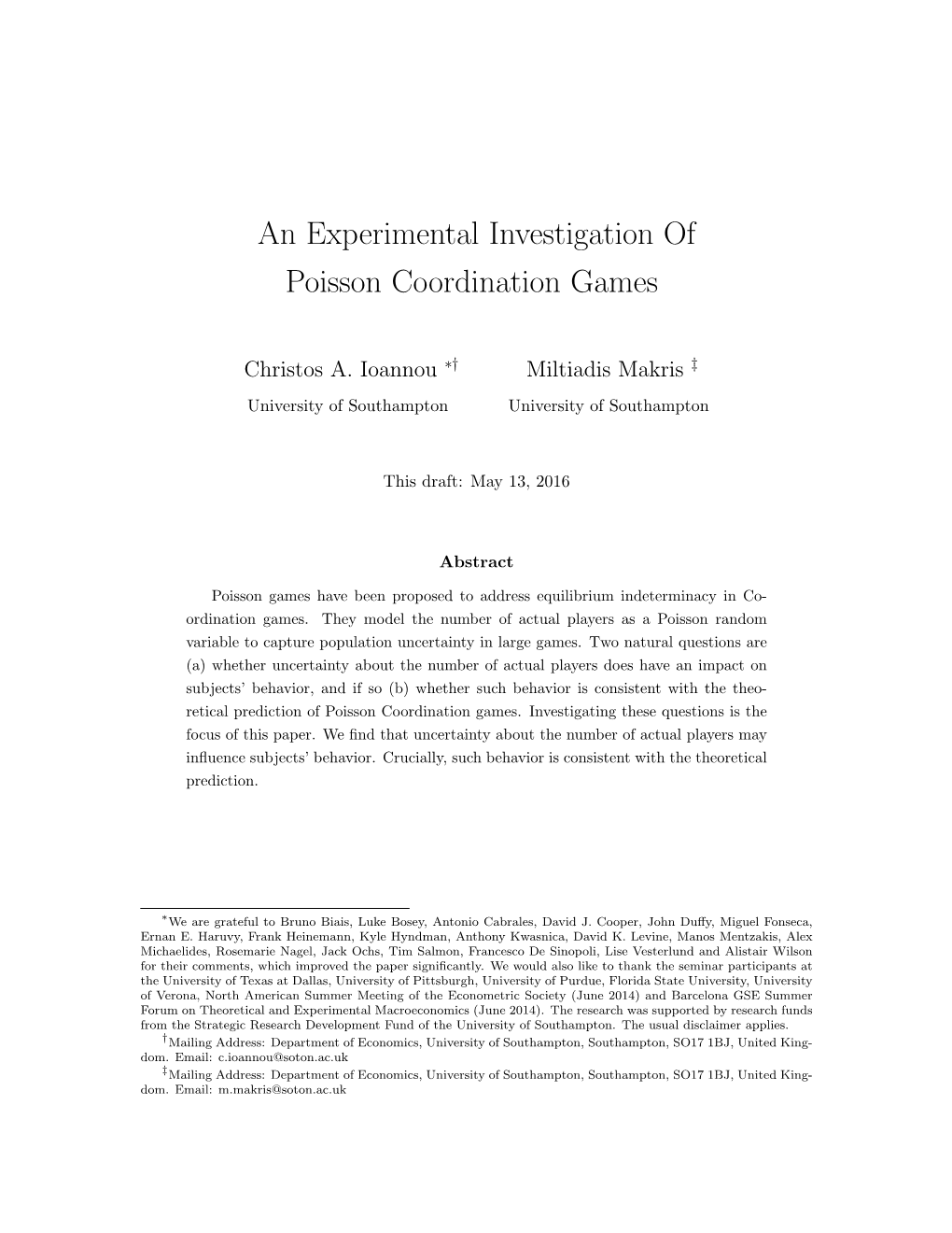 An Experimental Investigation of Poisson Coordination Games