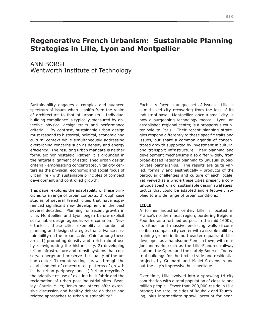 Sustainable Planning Strategies in Lille, Lyon and Montpellier