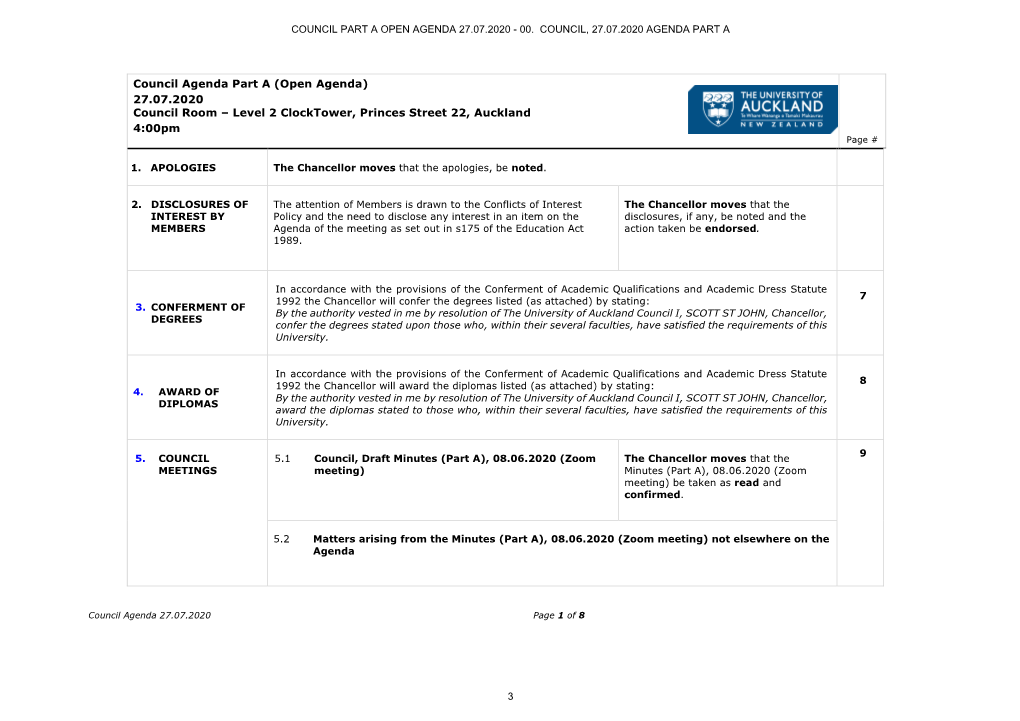 Part a Council 27.07.2020 Agenda and Attachments