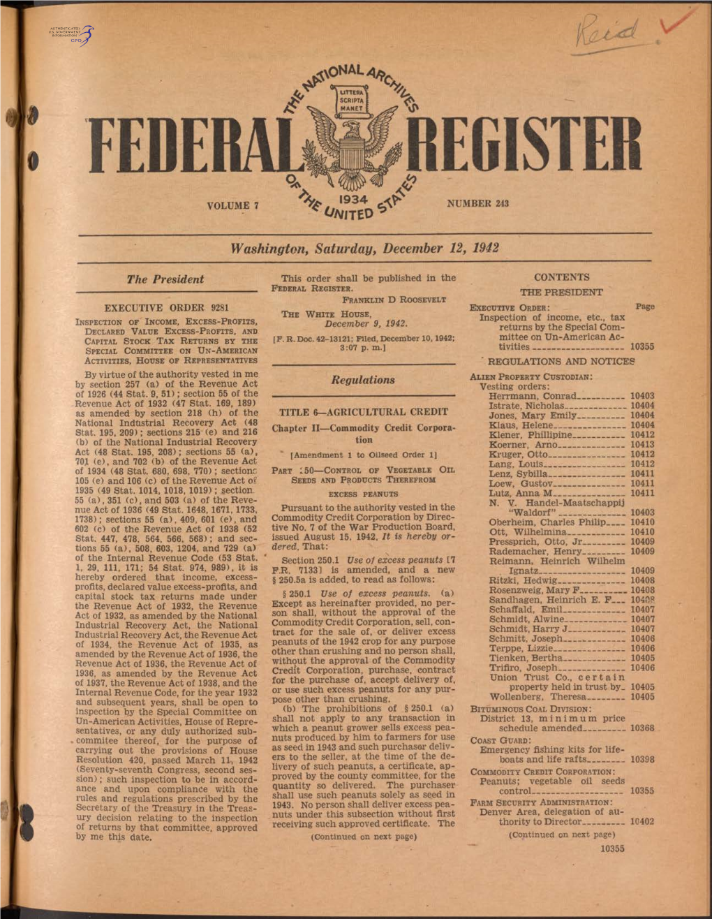 FEDERAL REGISTER, Saturday, December Ï2, 1942