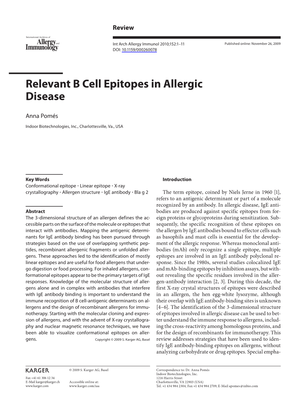 Relevant B Cell Epitopes in Allergic Disease