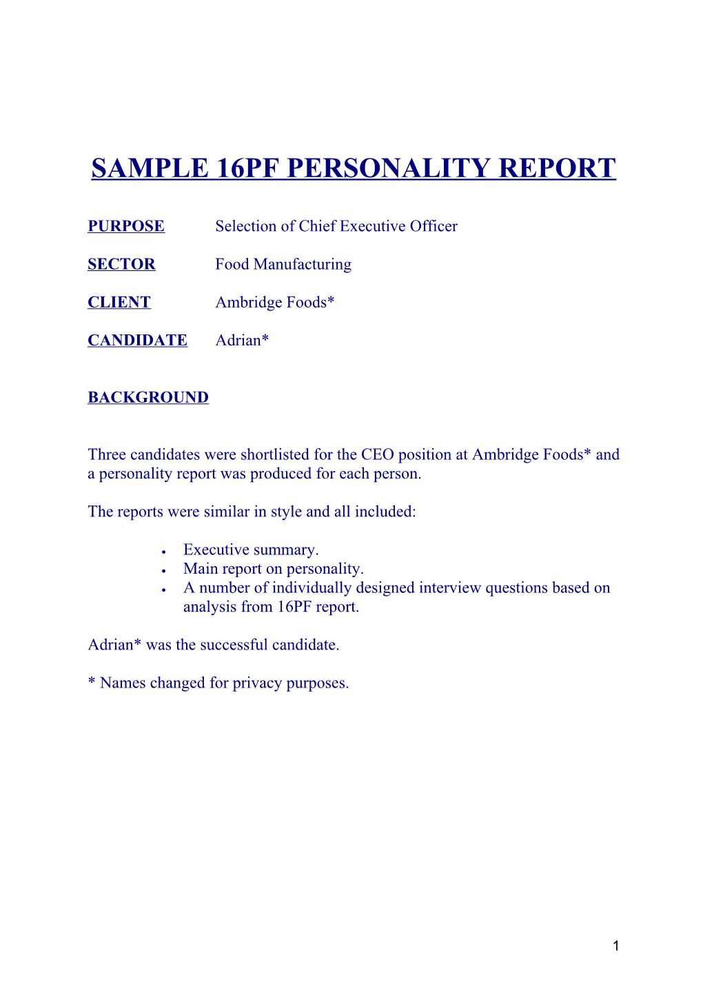 Sample 16Pf Personality Report