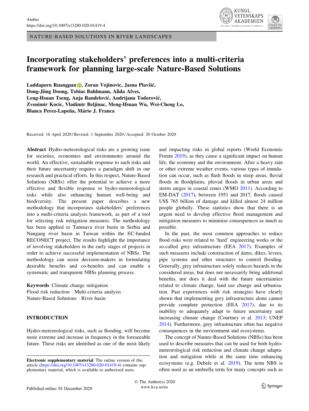 Incorporating Stakeholders' Preferences Into a Multi-Criteria