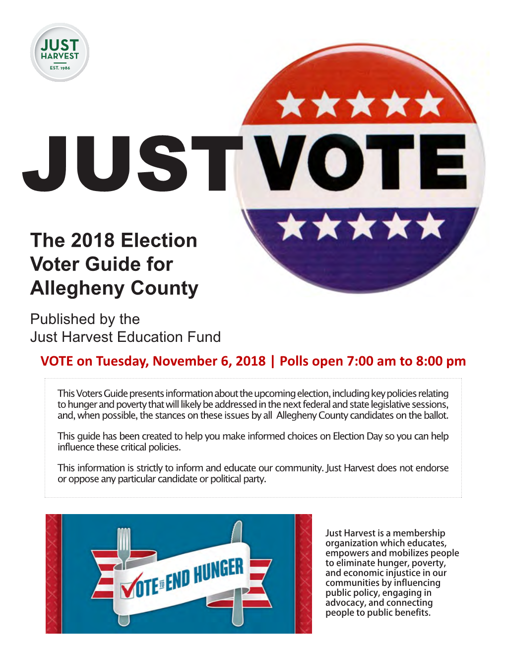 Just Vote, the 2018 Election Voter Guide for Allegheny County