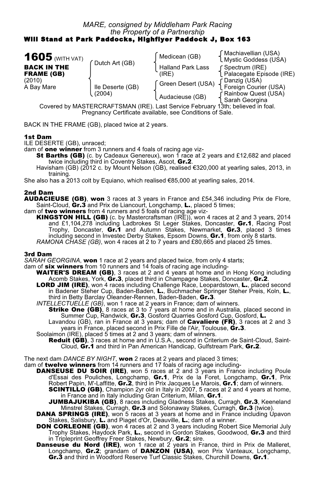 MARE, Consigned by Middleham Park Racing the Property of a Partnership Will Stand at Park Paddocks, Highflyer Paddock J, Box 163