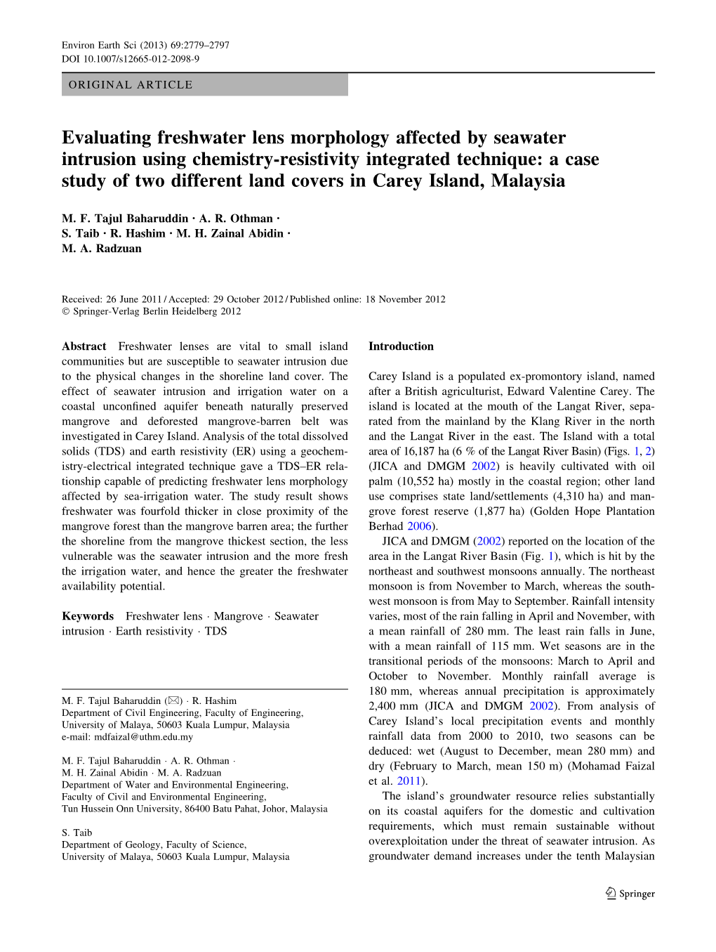 Evaluating Freshwater Lens Morphology Affected By