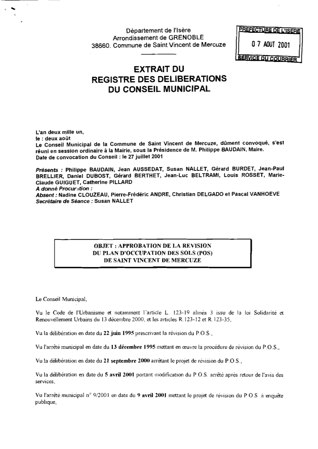 Extrait Du Registre Des Deliberations Du Conseil Municipal