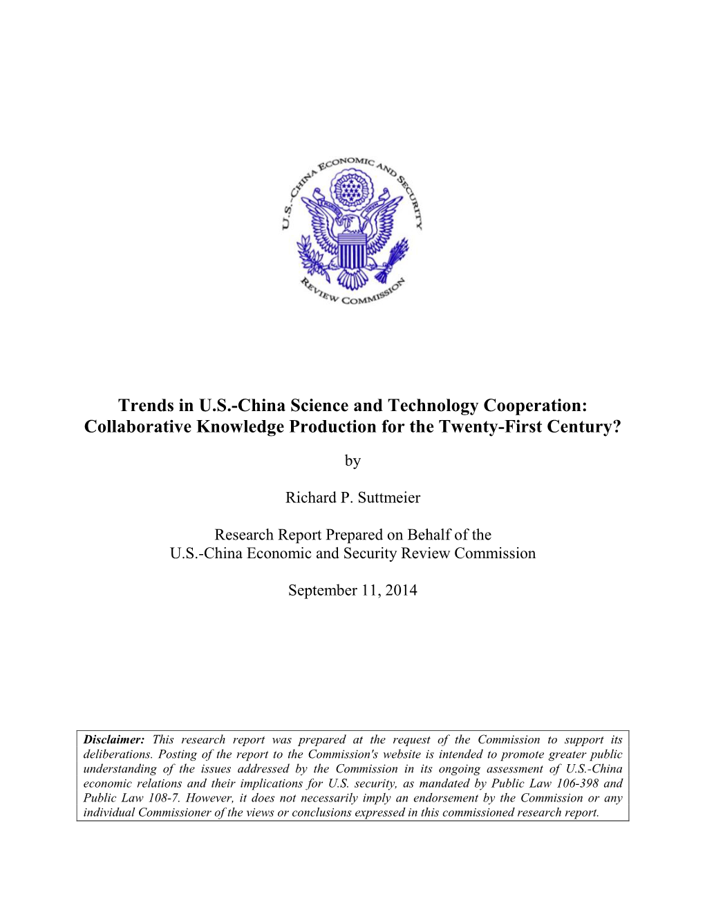 Trends in US-China Science and Technology Cooperation