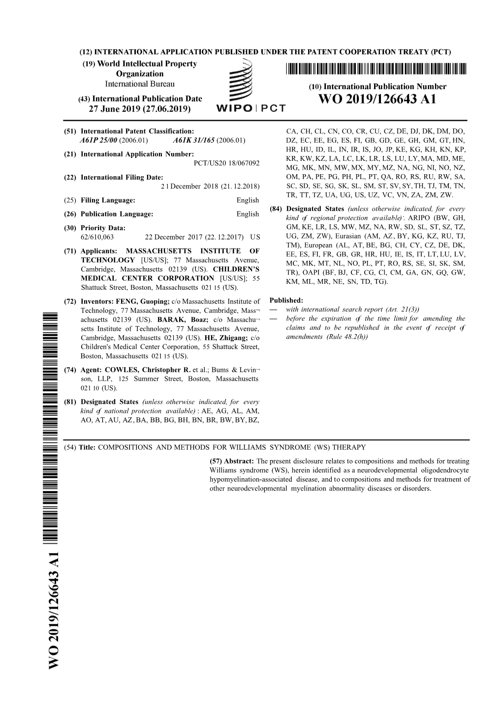 (51) International Patent Classification: A61P 25/00 (2006.01) A61K 31/165
