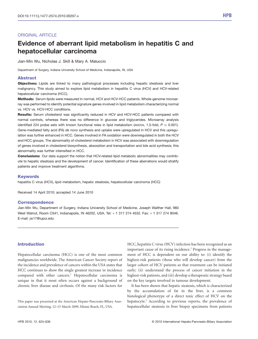 Evidence of Aberrant Lipid Metabolism in Hepatitis C and Hepatocellular Carcinoma