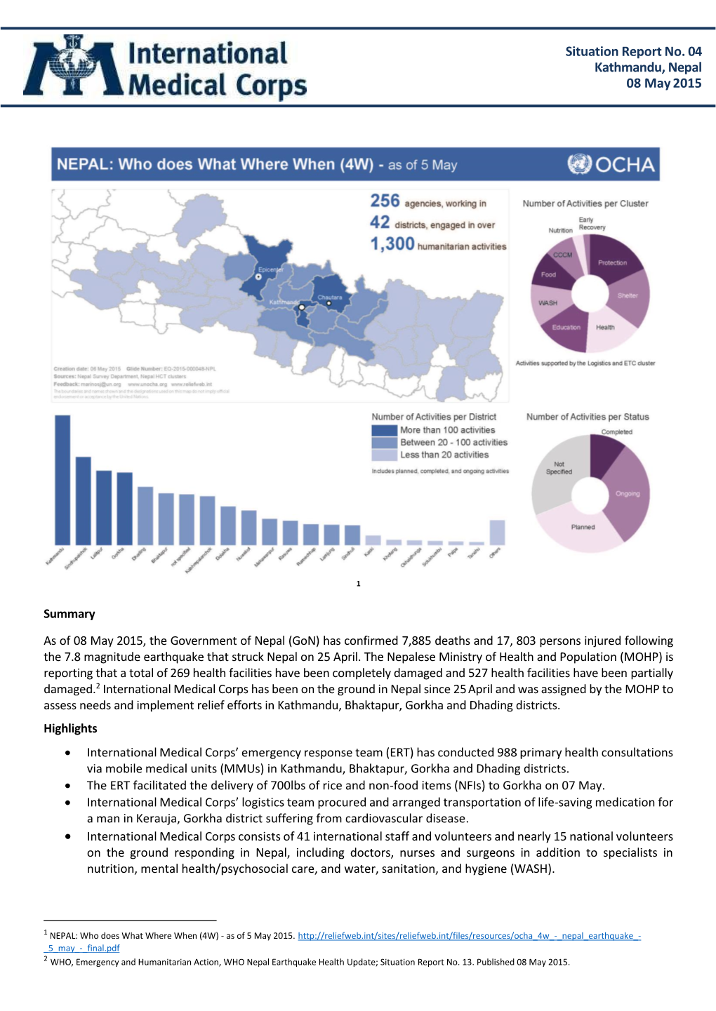 Situation Report No. 04 Kathmandu, Nepal 08 May 2015