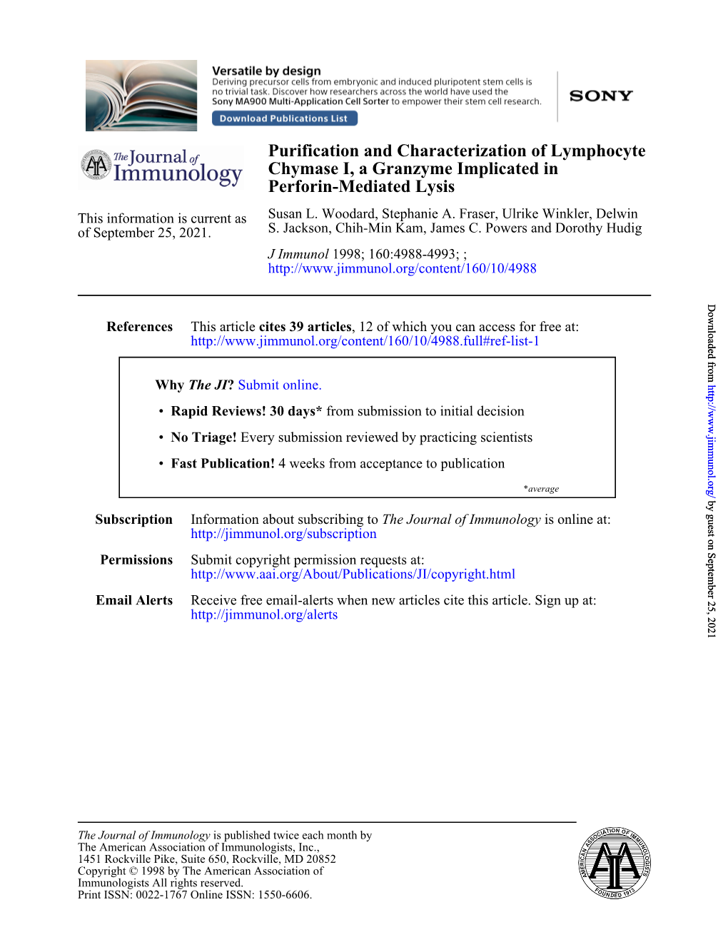 Perforin-Mediated Lysis Chymase I, a Granzyme Implicated in Purification