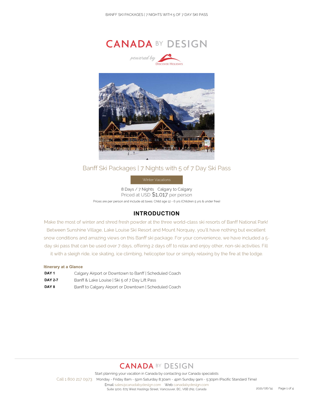 Banff Ski Packages | 7 Nights with 5 of 7 Day Ski Pass