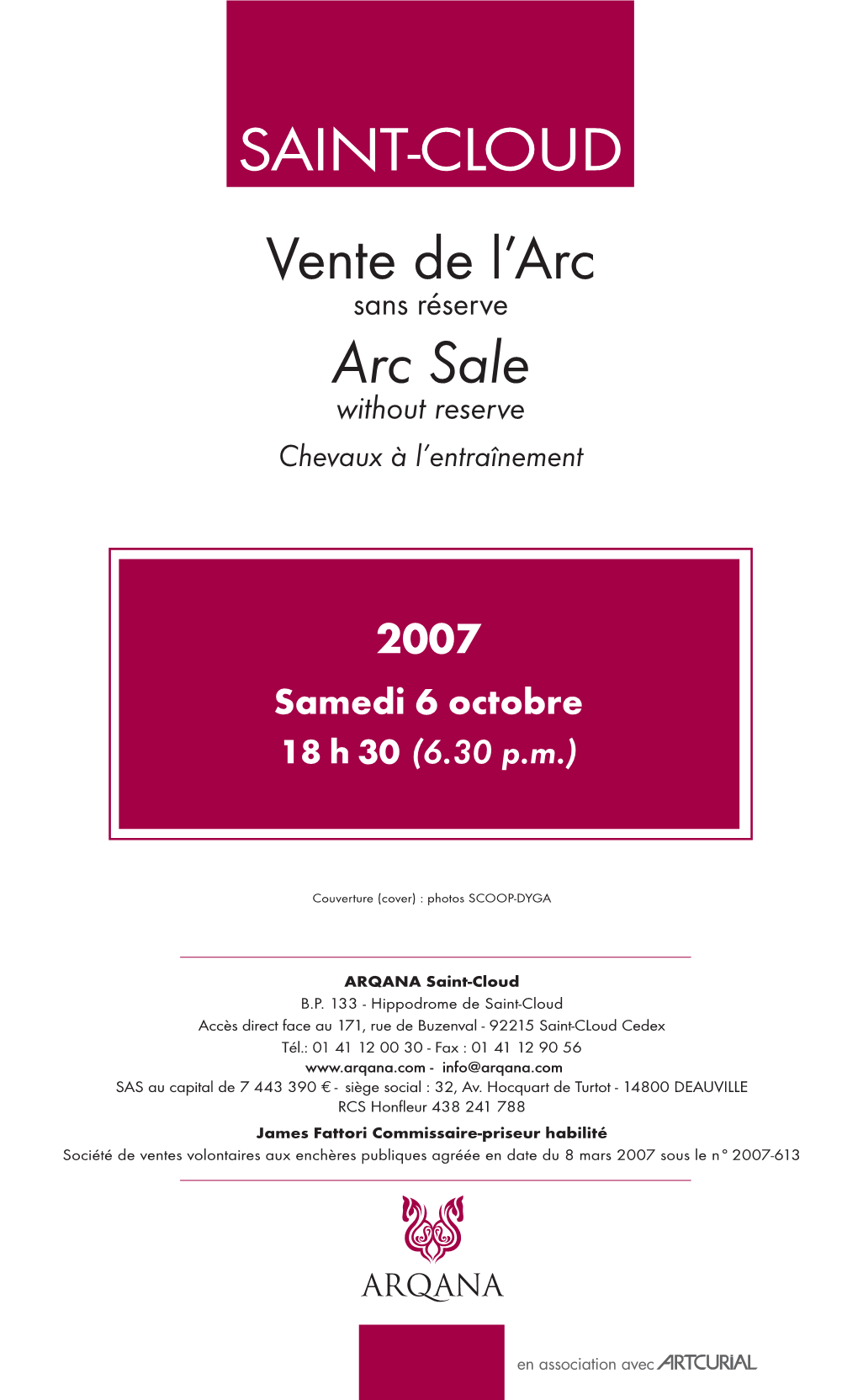 SAINT-CLOUD Vente De L’Arc Sans Réserve Arc Sale Without Reserve Chevaux À L’Entraînement