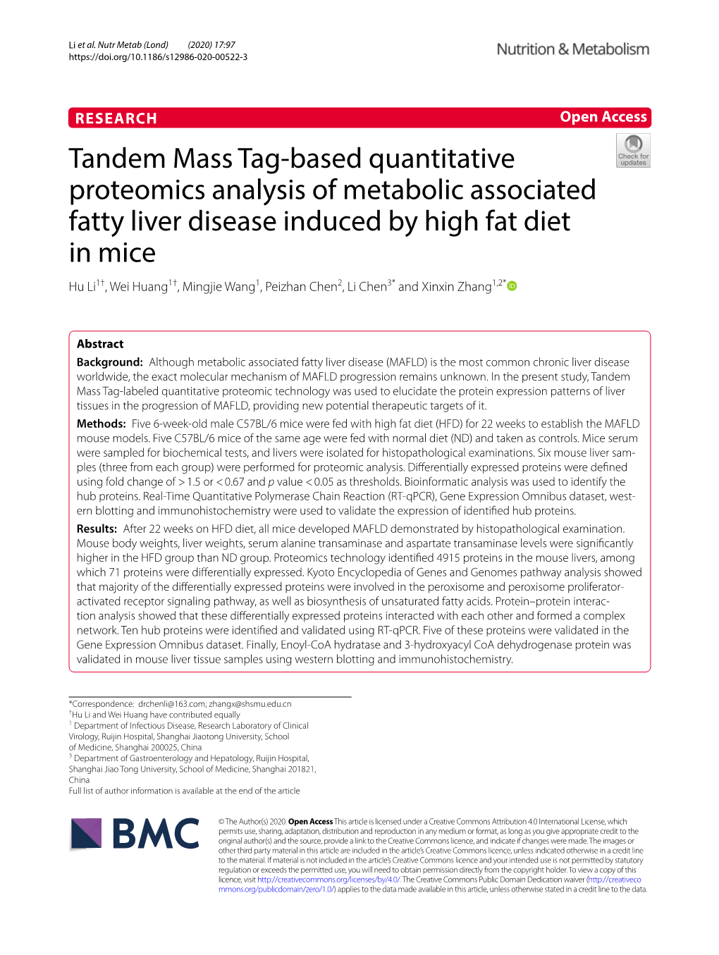 Tandem Mass Tag-Based Quantitative Proteomics Analysis of Metabolic