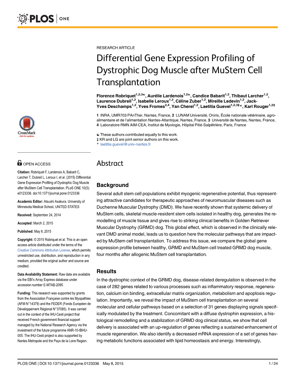 Differential Gene Expression Profiling of Dystrophic Dog Muscle After Mustem Cell Transplantation