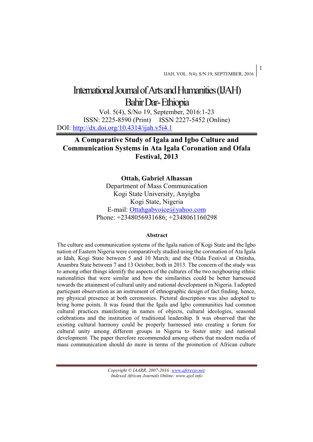 International Journal of Arts and Humanities(IJAH) Bahir Dar- Ethiopia