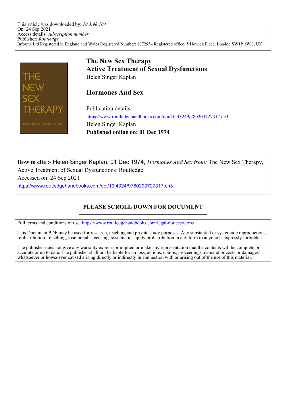 The New Sex Therapy Active Treatment of Sexual Dysfunctions Helen Singer Kaplan