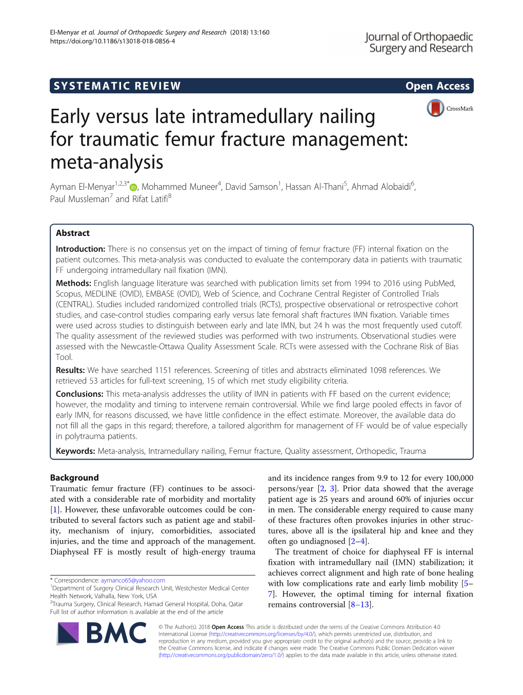 Early Versus Late Intramedullary Nailing for Traumatic Femur Fracture