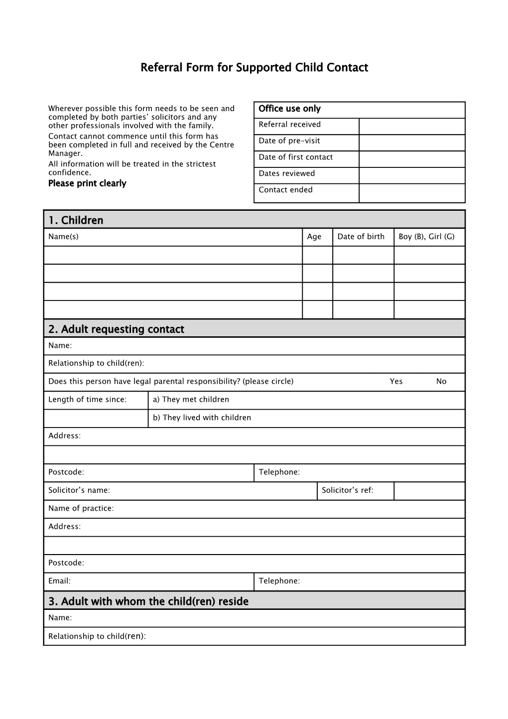 Referral Form for Supported Child Contact