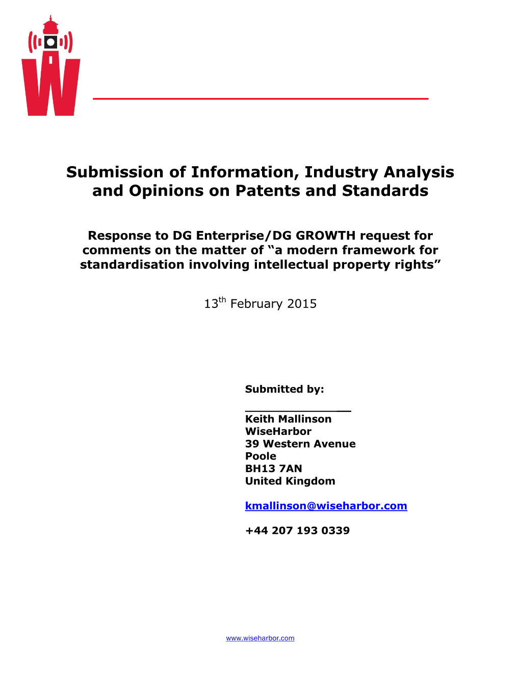 Submission of Information, Industry Analysis and Opinions on Patents and Standards