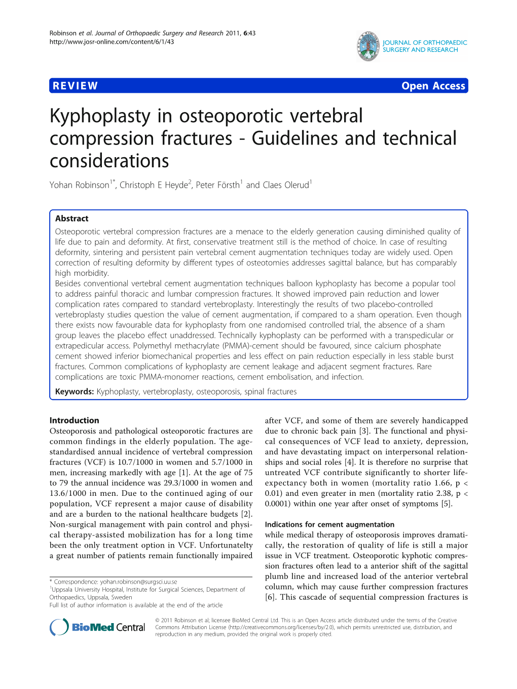 Kyphoplasty in Osteoporotic Vertebral Compression Fractures