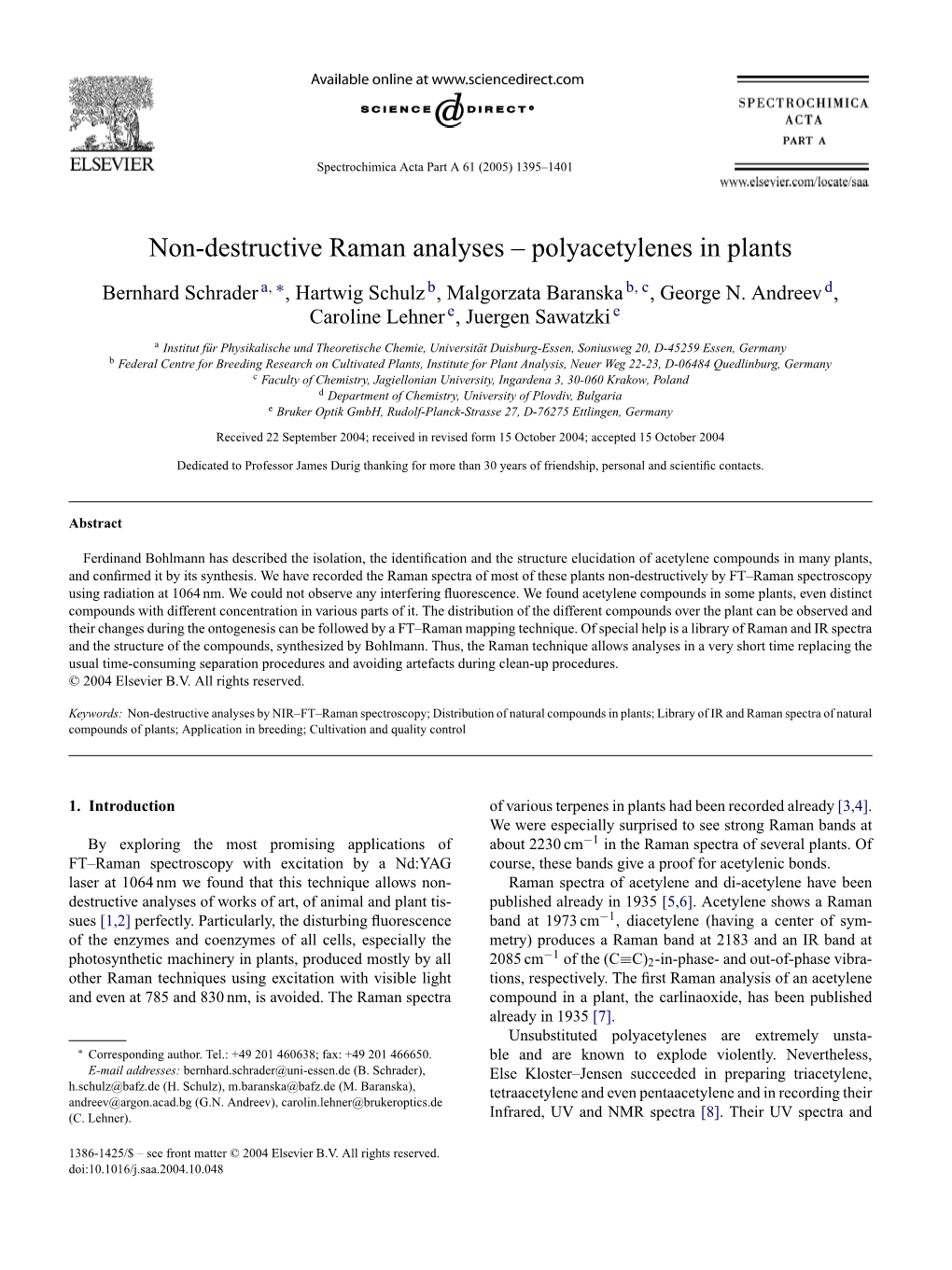 Non-Destructive Raman Analyses – Polyacetylenes in Plants