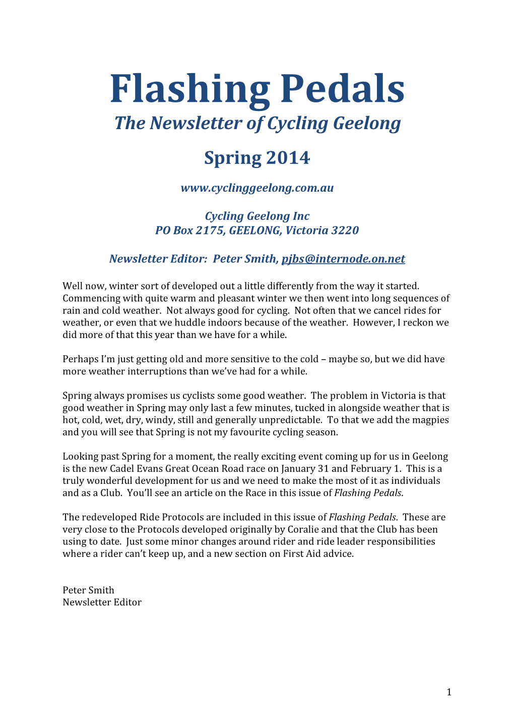 Flashing Pedals the Newsletter of Cycling Geelong