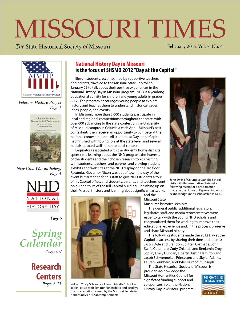 MISSOURI TIMES the State Historical Society of Missouri February 2012 Vol