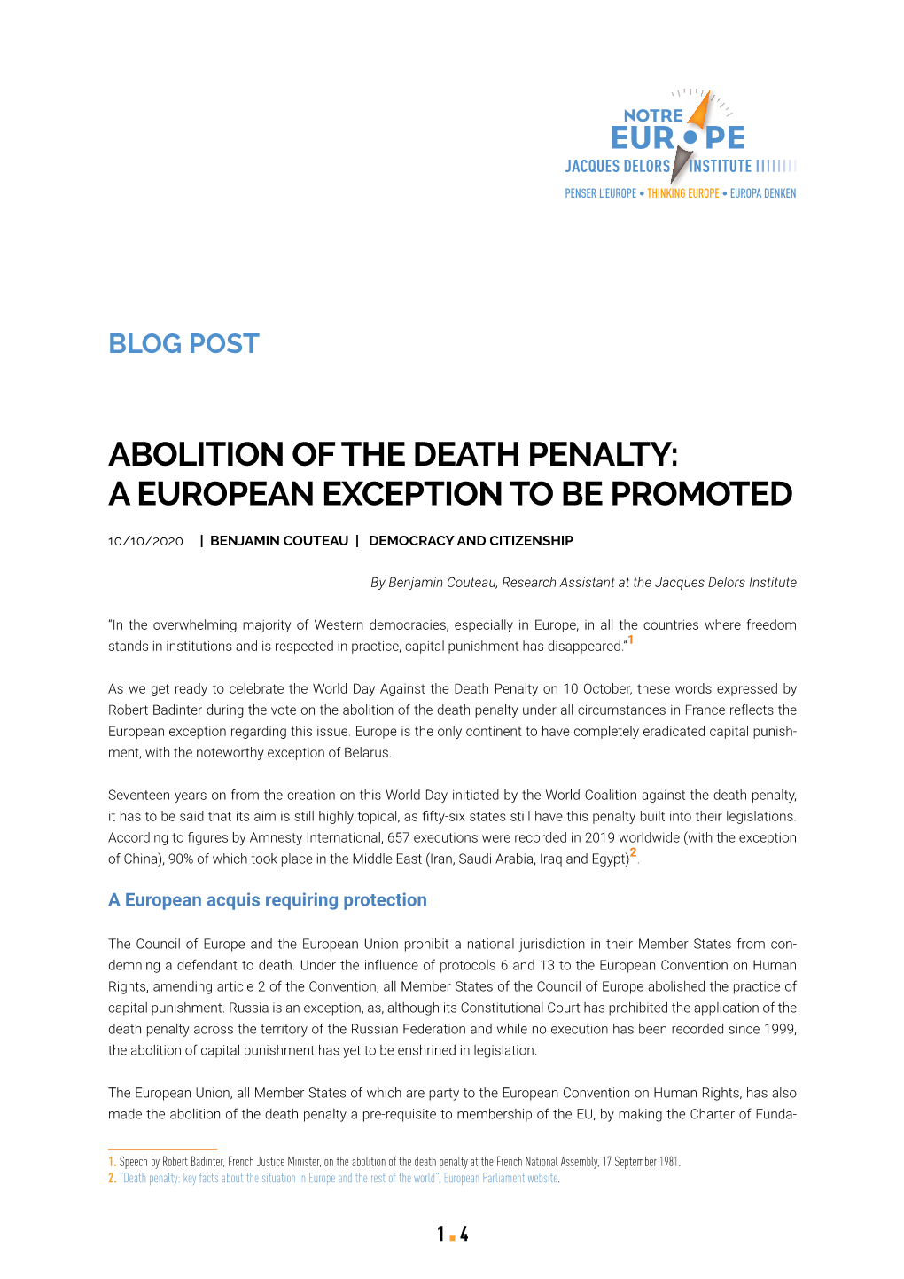 Abolition of the Death Penalty: a European Exception to Be Promoted