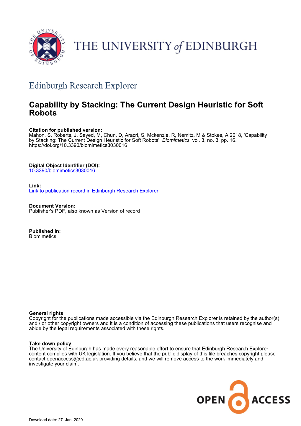 The Current Design Heuristic for Soft Robots', Biomimetics, Vol