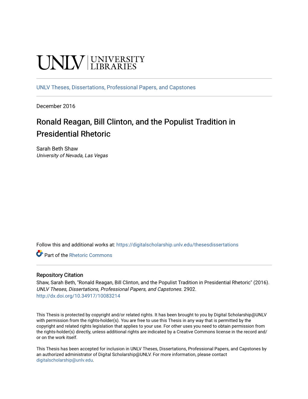 Ronald Reagan, Bill Clinton, and the Populist Tradition in Presidential Rhetoric